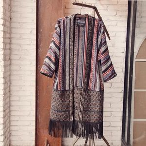 Bohemian Embroidery Duster Coat Kimono w/ Fringes